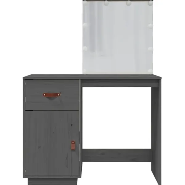 vidaXL Sminkbord>Sminkbord med LED 95x50x133,5 cm massiv furu