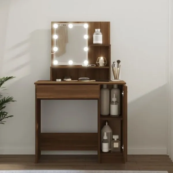 vidaXL Sminkbord>Sminkbord med LED ek 86,5x35x136 cm