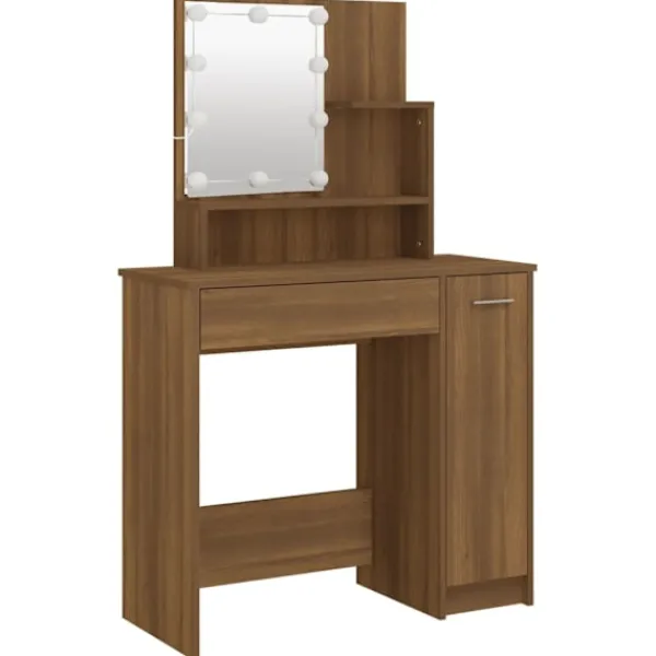 vidaXL Sminkbord>Sminkbord med LED ek 86,5x35x136 cm