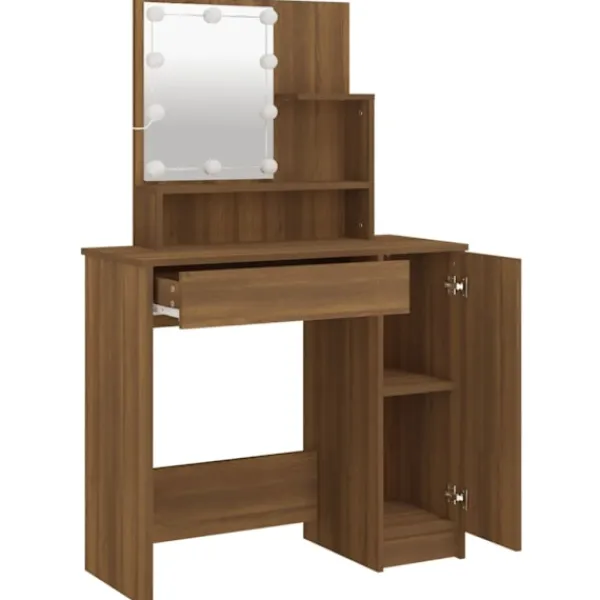 vidaXL Sminkbord>Sminkbord med LED ek 86,5x35x136 cm