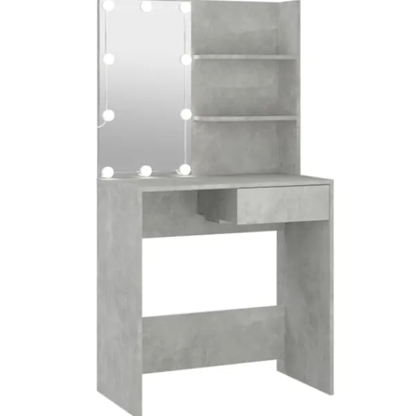 vidaXL Sminkbord>Sminkbord med LED betong 74,5x40x141 cm