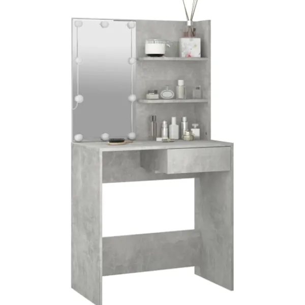 vidaXL Sminkbord>Sminkbord med LED betong 74,5x40x141 cm
