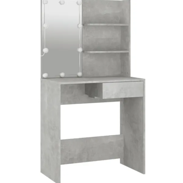 vidaXL Sminkbord>Sminkbord med LED betong 74,5x40x141 cm