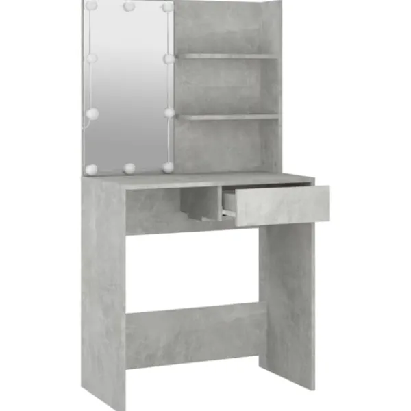 vidaXL Sminkbord>Sminkbord med LED betong 74,5x40x141 cm