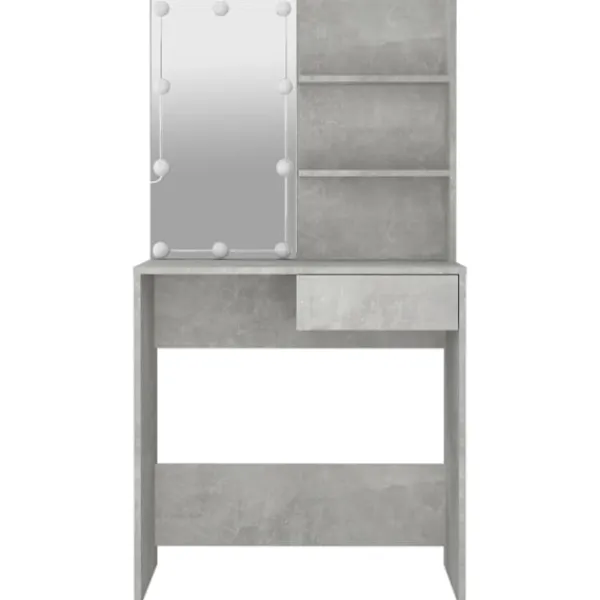 vidaXL Sminkbord>Sminkbord med LED betong 74,5x40x141 cm