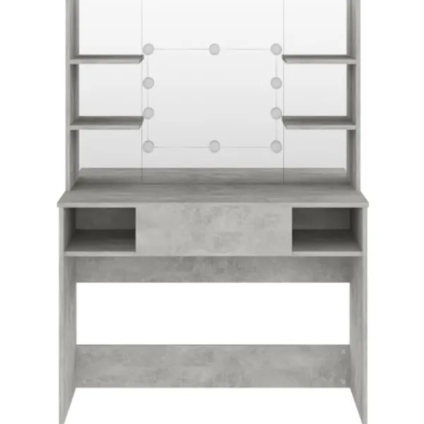 vidaXL Sminkbord>Sminkbord med LED-belysning 100x40x135 cm MDF betong