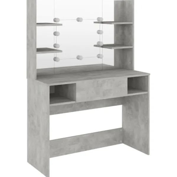 vidaXL Sminkbord>Sminkbord med LED-belysning 100x40x135 cm MDF betong
