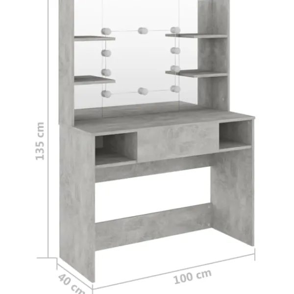 vidaXL Sminkbord>Sminkbord med LED-belysning 100x40x135 cm MDF betong