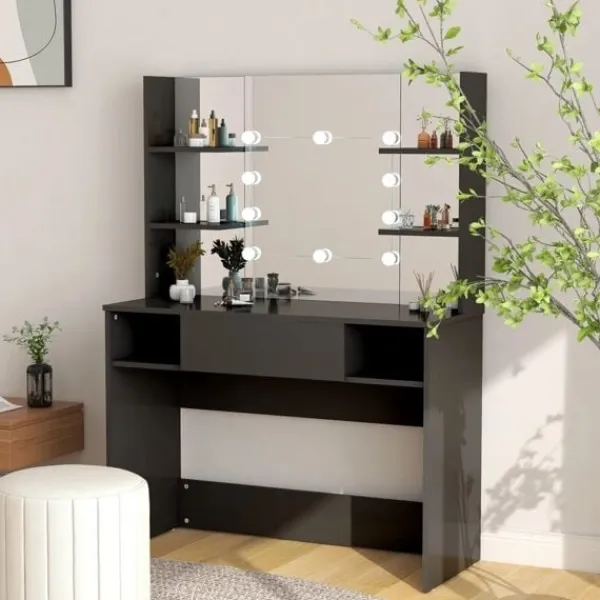 vidaXL Sminkbord>Sminkbord med LED-belysning 100x40x135 cm MDF