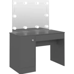 vidaXL Sminkbord>Sminkbord med LED-belysning 110x55x145 cm MDF