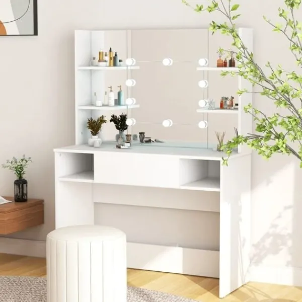 vidaXL Sminkbord>Sminkbord med LED-belysning 100x40x135 cm MDF