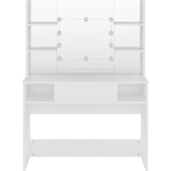 vidaXL Sminkbord>Sminkbord med LED-belysning 100x40x135 cm MDF