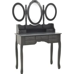vidaXL Sminkbord>Sminkbord med pall och 3 speglar
