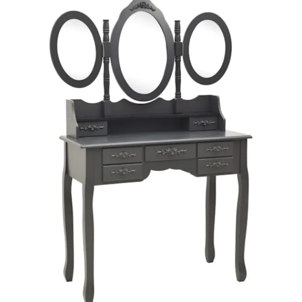 vidaXL Sminkbord>Sminkbord med pall och 3 speglar