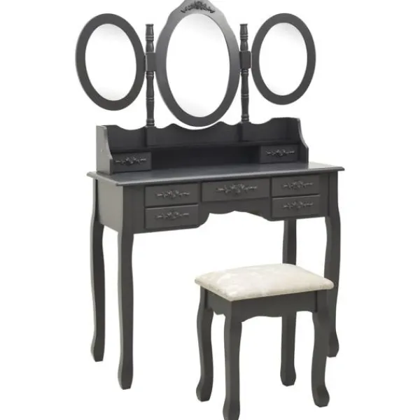 vidaXL Sminkbord>Sminkbord med pall och 3 speglar