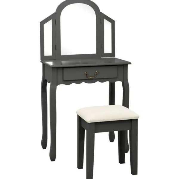 vidaXL Sminkbord>Sminkbord med pall 65x36x128 cm kejsarträ MDF