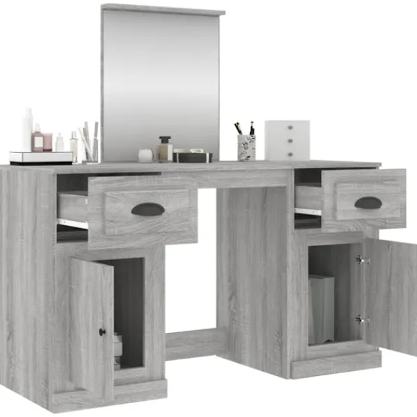 vidaXL Sminkbord>Sminkbord med spegel sonoma 130x50x132,5 cm