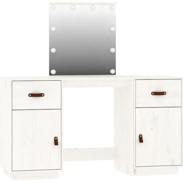vidaXL Sminkbord>Sminkbord med spegel LED massiv furu