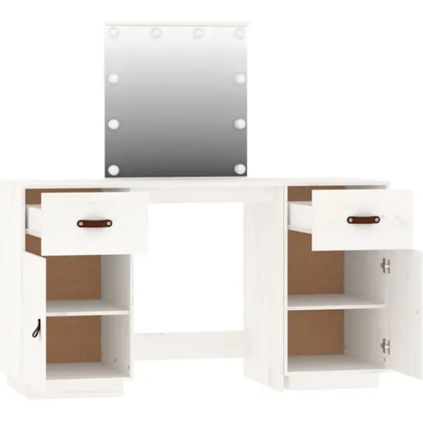 vidaXL Sminkbord>Sminkbord med spegel LED massiv furu