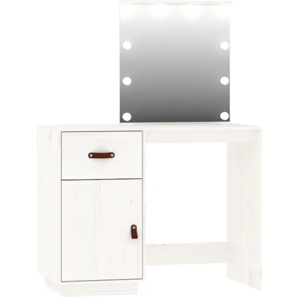 vidaXL Sminkbord>Sminkbord med spegel LED massiv furu