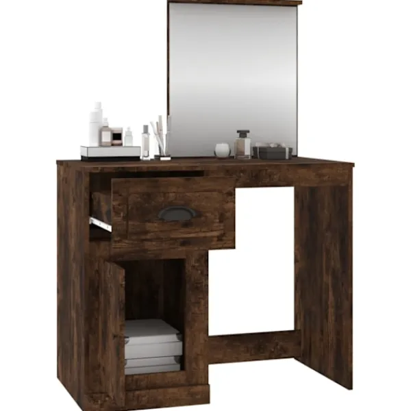 vidaXL Sminkbord>Sminkbord med spegel rökfärgad ek 90x50x132,5cm konstruerat trä