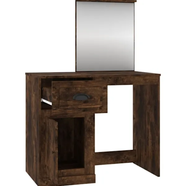 vidaXL Sminkbord>Sminkbord med spegel rökfärgad ek 90x50x132,5cm konstruerat trä
