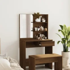 vidaXL Sminkbord>Sminkbord med spegel ek 74,5x40x141 cm