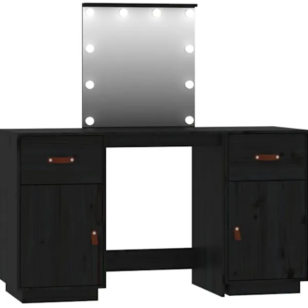 vidaXL Sminkbord>Sminkbord med spegel LED massiv furu