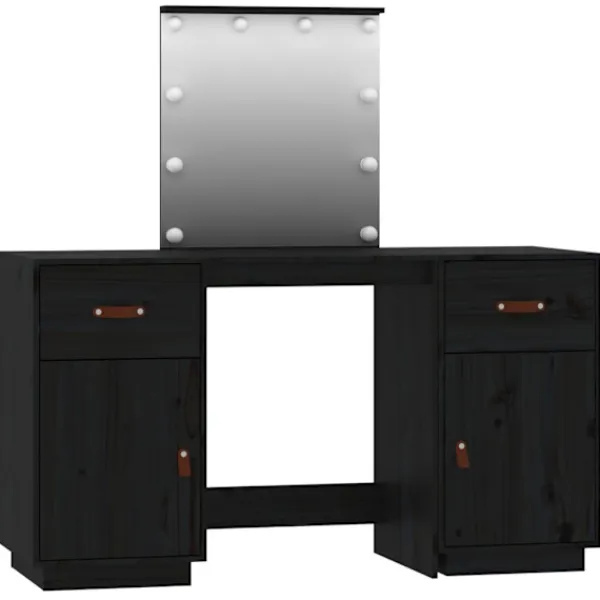 vidaXL Sminkbord>Sminkbord med spegel LED massiv furu