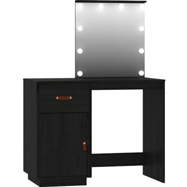 vidaXL Sminkbord>Sminkbord med spegel LED massiv furu