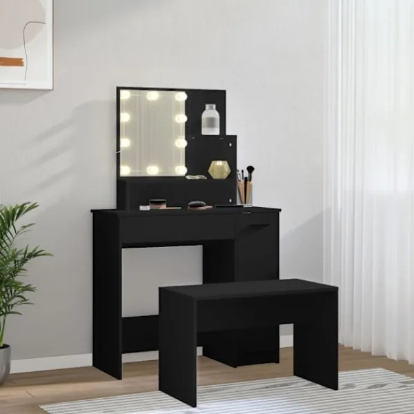 vidaXL Sminkbord>Sminkbord med spegel LED konstruerat trä