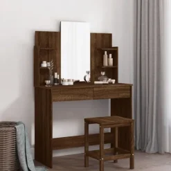 vidaXL Sminkbord>Sminkbord med spegel ek 96x39x142 cm