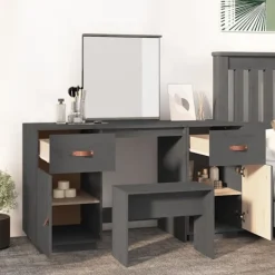 vidaXL Sminkbord>Sminkbord med spegel massiv furu