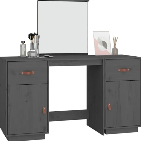 vidaXL Sminkbord>Sminkbord med spegel massiv furu