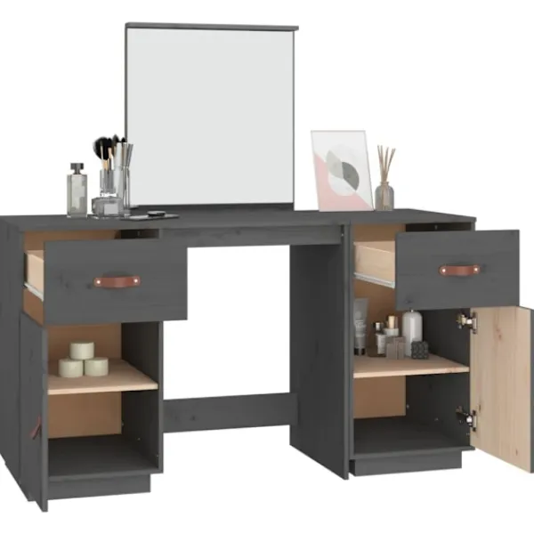vidaXL Sminkbord>Sminkbord med spegel massiv furu