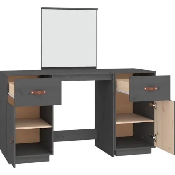vidaXL Sminkbord>Sminkbord med spegel massiv furu