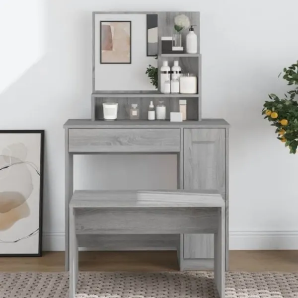 vidaXL Sminkbord>Sminkbord med spegel sonoma 86,5x35x136 cm