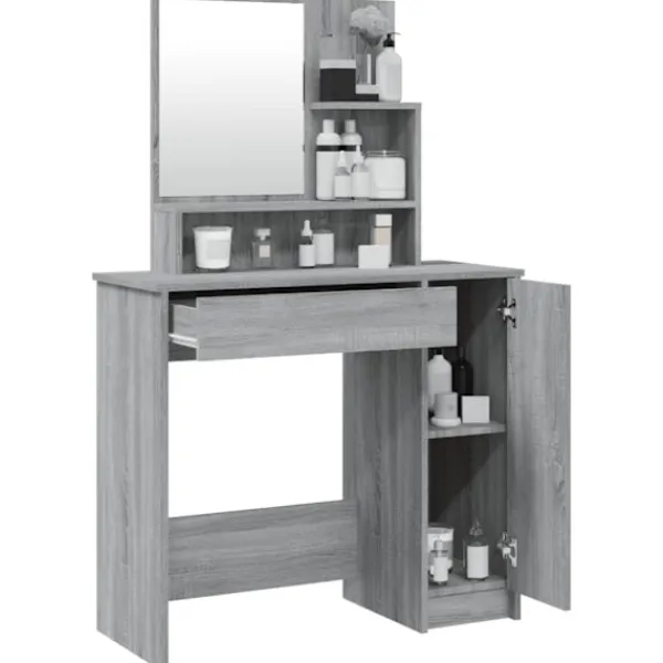 vidaXL Sminkbord>Sminkbord med spegel sonoma 86,5x35x136 cm