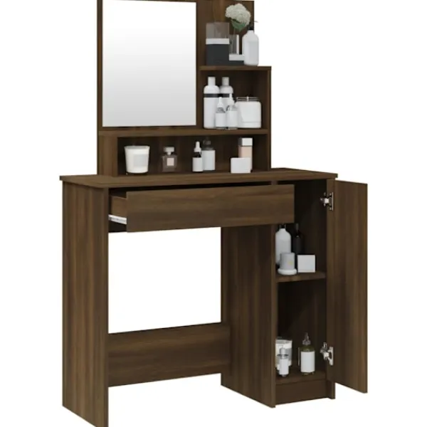 vidaXL Sminkbord>Sminkbord med spegel ek 86,5x35x136 cm