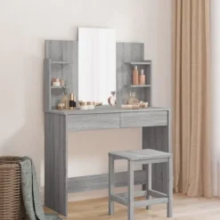 vidaXL Sminkbord>Sminkbord med spegel sonoma 96x39x142 cm