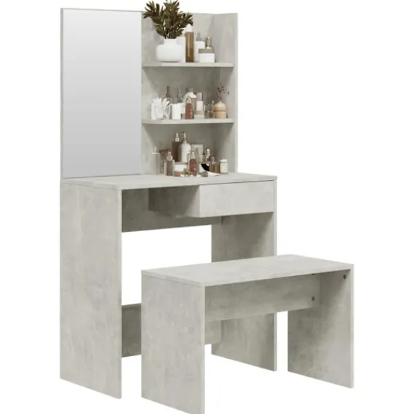 vidaXL Sminkbord>Sminkbord set betong 74,5x40x141 cm