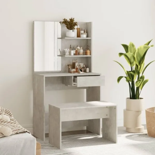 vidaXL Sminkbord>Sminkbord set betong 74,5x40x141 cm