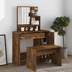 vidaXL Sminkbord>Sminkbord set rökfärgad ek 86,5x35x136 cm