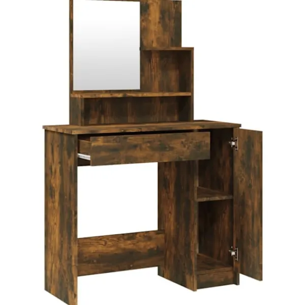 vidaXL Sminkbord>Sminkbord set rökfärgad ek 86,5x35x136 cm