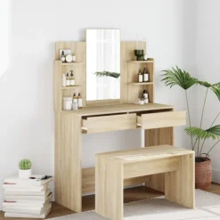 vidaXL Sminkbord>Sminkbord set sonoma 96x40x142 cm