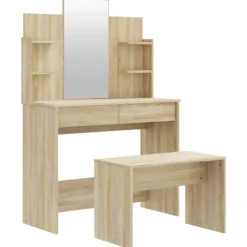 vidaXL Sminkbord>Sminkbord set sonoma 96x40x142 cm