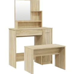 vidaXL Sminkbord>Sminkbord set sonoma-ek 86,5x35x136 cm