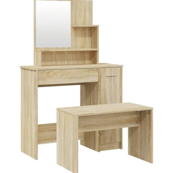 vidaXL Sminkbord>Sminkbord set sonoma-ek 86,5x35x136 cm