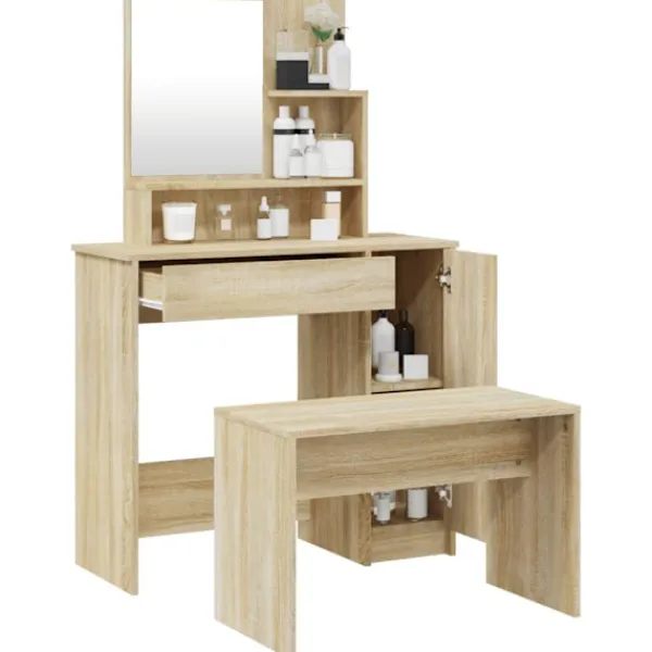 vidaXL Sminkbord>Sminkbord set sonoma-ek 86,5x35x136 cm