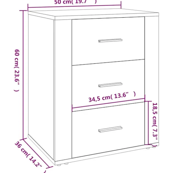vidaXL Byråer>Sängbord sonoma-ek 50x36x60 cm konstruerat trä